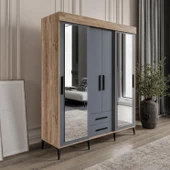 Afilli Izmir Sürgülü Aynalı Ve Kapaklı Gardrop Dolap Flora Antrasit - 1