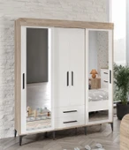 Afilli Ildır Çift Sürgülü 2 Kapaklı 2 Çekmeceli Gardrop Beyaz Tamamı Mdf - 1