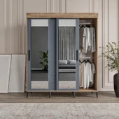 Afilli Izmir Sürgülü Aynalı Ve Kapaklı Gardrop Dolap Flora Antrasit - 5