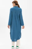 Uzun Kol Yakalı Gofre Mevsimlik ve Yazlık Tunik Kot Mavi 9011 S Kot Mavi thumbnail 2