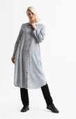 Uzun Kol Yakalı Gofre Mevsimlik ve Yazlık Tunik Gri 9007 S Gri thumbnail 4