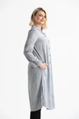 Uzun Kol Yakalı Gofre Mevsimlik ve Yazlık Tunik Gri 9007 S Gri thumbnail 3
