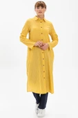 Uzun Kol Yakalı Gofre Mevsimlik ve Yazlık Tunik Sarı Sarı 2XL Sarı thumbnail 1