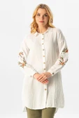 Uzun Kol Deste Gömlek Yaka Yazlık Müslin Tunik Beyaz Byz 2XL Beyaz thumbnail 1