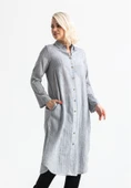 Uzun Kol Yakalı Gofre Mevsimlik ve Yazlık Tunik Gri 9007 S Gri thumbnail 5