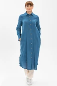 Uzun Kol Yakalı Gofre Mevsimlik ve Yazlık Tunik Kot Mavi 9011 S Kot Mavi thumbnail 1