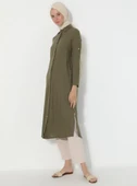 Uzun Kol Yakalı Gofre Mevsimlik ve Yazlık Tunik Haki Hk S Haki thumbnail 7