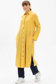 Uzun Kol Yakalı Gofre Mevsimlik ve Yazlık Tunik Sarı Sarı S Sarı thumbnail 3
