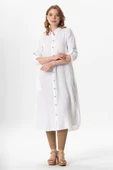 Uzun Kol Gömlek Yaka Hafsa Müslin Yazlık Tunik Beyaz Byz L/XL Beyaz - 4