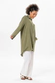 Uzun Katlanabilir Kol Sedanur Gömlek Yaka Yazlık Müslin Tunik Haki Hk XL Haki thumbnail 5