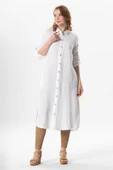 Uzun Kol Gömlek Yaka Hafsa Müslin Yazlık Tunik Beyaz Byz 4XL/5XL Beyaz - 5