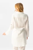 Uzun Katlanabilir Kol Sedanur Gömlek Yaka Yazlık Müslin Tunik Beyaz Byz XL Beyaz thumbnail 2