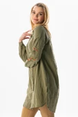 Uzun Kol Deste Gömlek Yaka Yazlık Müslin Tunik Haki Hk XL Haki - 4