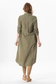 Uzun Kol Gömlek Yaka Hafsa Müslin Yazlık Tunik Haki Hk 4XL/5XL Haki thumbnail 2