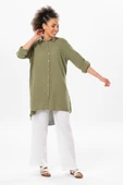Uzun Katlanabilir Kol Sedanur Gömlek Yaka Yazlık Müslin Tunik Haki Hk XL Haki thumbnail 6