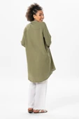 Uzun Katlanabilir Kol Sedanur Gömlek Yaka Yazlık Müslin Tunik Haki Hk XL Haki thumbnail 2