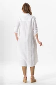 Uzun Kol Gömlek Yaka Hafsa Müslin Yazlık Tunik Beyaz Byz 4XL/5XL Beyaz - 2