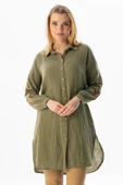 Uzun Kol Deste Gömlek Yaka Yazlık Müslin Tunik Haki Hk XL Haki - 1