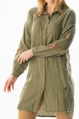 Uzun Kol Deste Gömlek Yaka Yazlık Müslin Tunik Haki Hk L Haki - 3