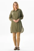 Uzun Kol Deste Gömlek Yaka Yazlık Müslin Tunik Haki Hk L Haki - 6