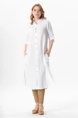 Uzun Kol Gömlek Yaka Hafsa Müslin Yazlık Tunik Beyaz Byz L/XL Beyaz - 1