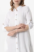Uzun Kol Gömlek Yaka Hafsa Müslin Yazlık Tunik Beyaz Byz S/M Beyaz - 3