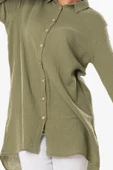 Büyük Beden Uzun Kol Sedanur Gömlek Yaka Yazlık Müslin Tunik Haki Hk 5XL Haki - 3