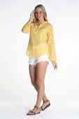 Uzun Kol Şile Bezi Akasya Yazlık Bluz Sarı Sarı 3XL Sarı thumbnail 7