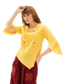 Truvakar Kol Şile Bezi Rodos Yazlık Bluz Sarı Sarı L Sarı - 6