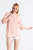 Uzun Kol Asu Yazlık Müslin Bluz Pudra Pdr S/M Pudra thumbnail 4