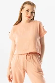 Kısa Kol İzel Yazlık Müslin Bluz Pudra Pdr M Pudra thumbnail 1