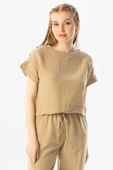 Kısa Kol İzel Yazlık Müslin Bluz Vizon Vzn M Vizon thumbnail 5