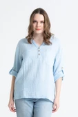 Uzun Kol Asu Yazlık Müslin Bluz Buz Mavi Bmv 4XL/5XL Buz Mavi thumbnail 1