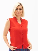 Kolsuz Şile Bezi Arzu Yazlık Bluz Kırmızı Krmz 2XL Kırmızı - 3