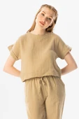 Kısa Kol İzel Yazlık Müslin Bluz Vizon Vzn S Vizon thumbnail 1