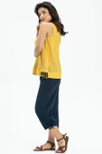 Kolsuz Poplin Zeyno Yazlık Bluz Sarı Sarı 3XL Sarı thumbnail 4