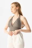 Göcek Bağlama Detaylı Yazlık Müslin Büstiyer Gri Gri 2XL Gri - 5