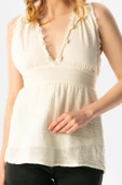 Askılı Köy Bezi Belinda Degaje Yaka Yazlık Bluz Krem Krm L Krem thumbnail 3