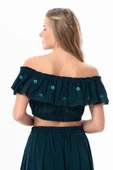 Lavinya Vual Lastik Detaylı Nakışlı Yazlık Crop Bluz Petrol Ptrl 2XL-3XL Petrol thumbnail 2