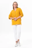 Uzun Kol Asu Yazlık Müslin Bluz Hardal Hrd 2XL-3XL Hardal thumbnail 5