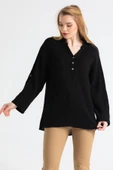 Uzun Kol Asu Yazlık Müslin Bluz Siyah Syh 4XL/5XL Siyah thumbnail 1