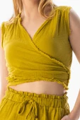 Kolsuz Deren Bel Bağlamalı Yazlık Müslin Bluz Yağ Yeşili Ygysl L Yağ Yeşili thumbnail 3