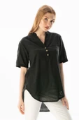 Kısa Kol Şile Bezi Akasya Yazlık Bluz Siyah Syh L Siyah thumbnail 5