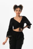 Uzun Kol Günışığı Büzgü Detaylı Yazlık Müslin Bluz Siyah Syh S/M Siyah thumbnail 1