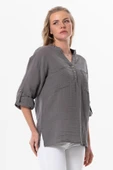 Uzun Kol Asu Yazlık Müslin Bluz Gri Gri L/XL Gri thumbnail 4