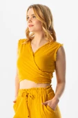 Kolsuz Deren Bel Bağlamalı Yazlık Müslin Bluz Hardal Hrd L Hardal thumbnail 4