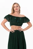 Lavinya Vual Lastik Detaylı Nakışlı Yazlık Crop Bluz Yeşil Ysl 2XL-3XL Yeşil thumbnail 1