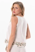 Kolsuz Hazan Keten Nakış Detaylı Yazlık Bluz Krem Krm L Krem thumbnail 2