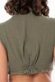 Kolsuz Deren Bel Bağlamalı Yazlık Müslin Bluz Haki Hk S Haki - 4