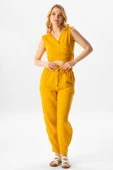 Kolsuz Deren Bel Bağlamalı Yazlık Müslin Bluz Hardal Hrd XS Hardal thumbnail 6